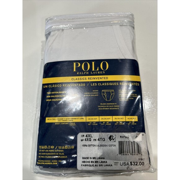 Polo Ralph Lauren Mens 2-Pack Briefs Underwear Classic Fit White Men's 4XL - Picture 5 of 11